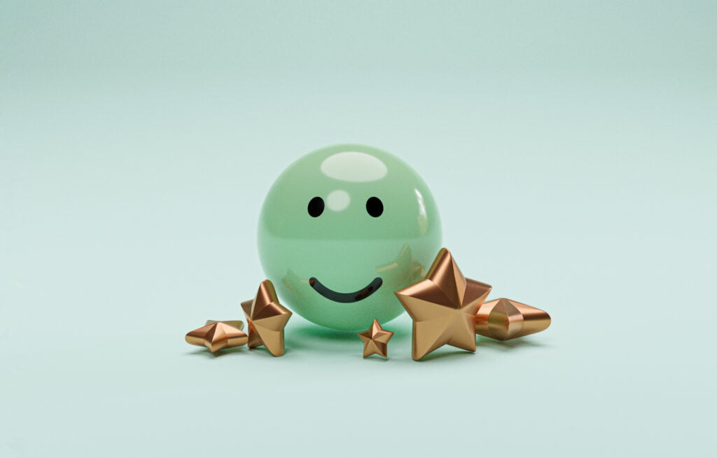 Smile Face Green Ball With Golden Five Stars Customer Client Survey Satisfaction After Use Product Service Concept By 3D Render